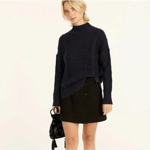 NEW J. Crew Long Cotton Cable Knit Mockneck Sweater in Navy Blue BD709